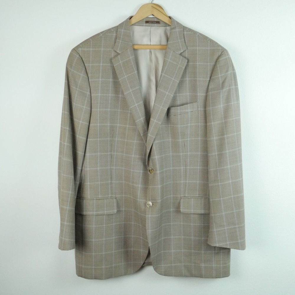 Peter Millar 46T Wool Blazer Brown Houndstooth Blue Windowpane Sport Coat Preppy